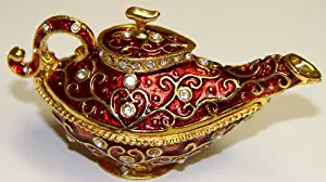 Red Genie Lamp Bejeweled Collectible Trinket Jewelry Box