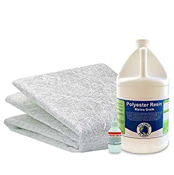 Fiberglass Repair Kit - 1 Gallon of Polyester Resin and 1.5 oz CSM Fiberglass Chopped Strand Mat - 50" Wide x 5 Yards Long (15 feet)