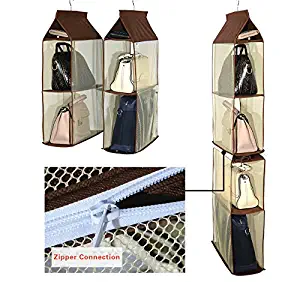 Detachable 6 Compartment Organizer Pouch Hanging Handbag Organizer Purse Bag Collection Storage Holder Wardrobe Closet Space Saving Organizers System For Living Room Bedroom Home Use(Brown)