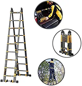 lqgpsx 24FT 7.4M Aluminum Telescoping Folding Ladder with Stabilizer, Portable Telescopic Extension Ladder for Loft Office Engineering Household, Black, Load 330lb (Size : 3.7M+3.7M(7.4m/24ft))