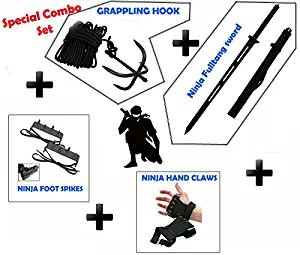 NINJA Special Combo Grappling Hook,Hand claws,Foot Spike & 40” Heavy Duty Ninja Full tang Sword.