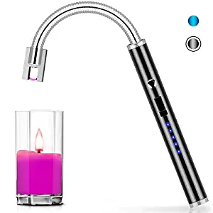 Candle Lighter, haino Rechargeable Electric Arc Lighter with 360° Flexible Neck LED Battery Display and Flameless Windproof Triple Safety Long Lighter (Black)