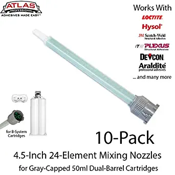 Mixing Nozzles 10 Pack-Green 4.5-inch 24-Element Square Quad-for 50ml/1.7oz Gray-Cap Cartridges (1:1 & 2:1 Ratio)