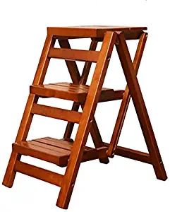 SED Multi-Purpose Stepladders Lightweight 3 Step Ladder with a Portable Handle Folding Wood Ladder Household Step Stool for Kitchen Living Room Non-Slip Ladder Stool