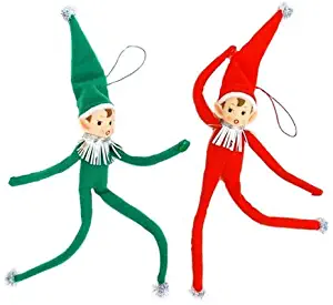 Set of 2 Retro Pixie Elves Christmas Tree Ornaments-Bendy and Flexible