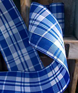 PoshNPretty 10 Yards Tartan Plaid Wired Ribbon with Metallic Accents- 1.5" or 2.5" (Royal Blue, 1.5" INCHES)