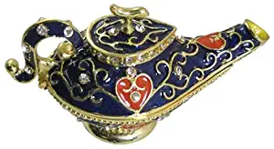 [NEW] Jewelry Trinket Box Figurine Case Vintage Collectible for Keepsake Art Decor Holder Pill Organizer- Magnet Secured Storage, Jeweled w/ Crystals (Engraved & Detailed Cases) (Dark Genie Lamp S)