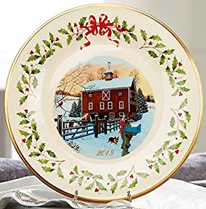 Lenox 2019 Annual Holiday Collectors Plate Outdoor Barn Horse Dog Cardinal 24 K gold Made in USA Fine China New