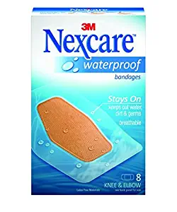 Nexcare Waterproof Clear Bandages for Knee and Elbow, Dirtproof, Germproof, 8-Count Packages (Pack of 6)