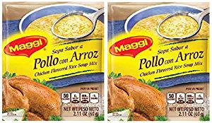 MAGGI Sopa Sabor a Pollo con Arroz 2 PACK 60 gr. | Chicken Flavored Rice Soup Mix 2.11 oz each.