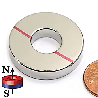 CMS Magnetics Neodymium Ring Magnet Grade N45 OD 1.26 x ID 1/2 x 1/4" Thick Rare Earth Magnet Ring. One Piece for School Science and DIY Projects