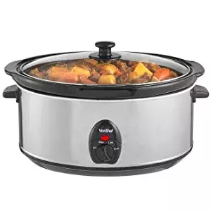 VonShef 220 240 Volts Slow Cooker Crockpot 3.5 Liter Small Size Stainless Steel; Removable Oval Pot, Toughened Glass Lid; Bundle with Dynastar plug adapter | 220v 240v (NOT FOR USA) |13010