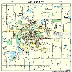 Large Street & Road Map of West Bend, Wisconsin WI - Printed poster size wall atlas of your home town