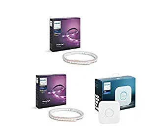 2 Philips Hue White and Color Ambiance LightStrip Plus' + Philips Hue Smart Hub (Compatible with Amazon Alexa, Apple HomeKit, and Google Assistant) (Renewed)