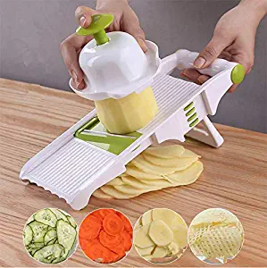 Mandoline slicer,mini food processor, Potato cutter shred and spiral cutter 5 stainless steel blade vegetable peeler slicer for fruit tomato onion (green)