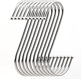 RuiLing 10 Pack Premium 4.5 inch Heavy Duty Stainless Steel S Hooks - S Shaped hook - Hanger Hooks - Ideal for hanging pots and pans, plants, utensils, towels etc. Set of 10