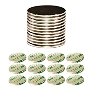 Strongest Grade N52 Neodymium Magnet Discs | Bonus 3M Double-Sided Adhesives Included | Set of 12 Large Discs - 1.26" x 1/16"