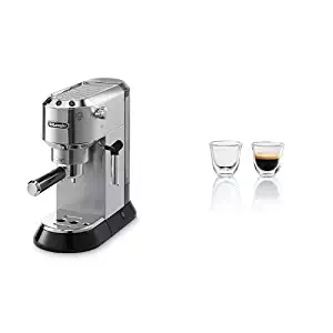 Delonghi EC680M DEDICA 15-Bar Pump Espresso Machine, Stainless Steel & DeLonghi Double Walled Thermo Espresso Glasses, Set of 2