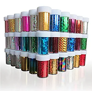 XICHEN Starry Sky Stars Nail Art Stickers Tips Wraps Foil Transfer Adhesive Glitters Acrylic DIY Decoration (24PCS 24 Colors)(4cm*100cm)