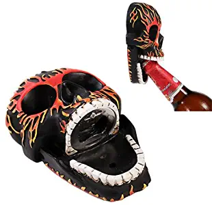 Flame Hell Skull Wall Mounted Bottle Opener Figurine Made of Polyresin