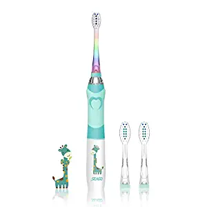 Kids Electric Toothbrush Sonic Toothbrush, Soft Battery Powered Tooth Brush with Smart Timer,Waterproof Replaceable Deep Clean For Boys and Girls(Age of 3+)，Travel Toothbrush by SEAGO SG977(Green)