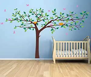 PopDecors Colorful Super Big Tree Four Colors (Dark Brown, Greens, Yellow and Pink)133inch W Tree Wall Decals for Kids Rooms Murals Wall Stickers Nursery Decals PT 0129 Color New, Brown, Greens, Pink, Sunflower Yellow