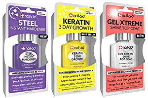 NAIL-AID Hardener + Keratin Growth + Gel Top Coat, Clear, 3 Count