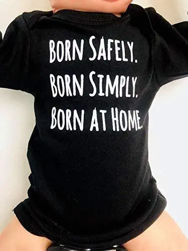 Newborn Home Birth Shirt, Black, Long Sleeve, 0-3 Months, Born Safe at Home Outfit, Just Born at Home, Home Birth Baby Announcement, Crunchy Mom Baby Shower Gift, Neutral Clothes Up to 12.5 lbs