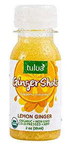 Ginger Shots Organic Cold Pressed Ginger Juice Shot, Lemon Ginger, 12-Pack