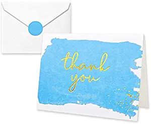 Thank You Cards with Envelopes and Stickers - Kraft Paper Blue, Boy Baby Shower Notes for Gratitude - 50 Single Design Cards for Wedding, Business, Formal, Bridal Shower and All Occasions 3.75x5 Inch