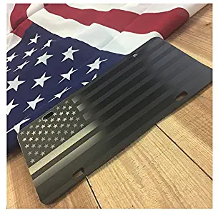 JASS GRAPHIX Hidden American Flag License Plate Matte Black on 1/8" Black Aluminum Composite Heavy Duty Tactical Patriot USA Car Tag