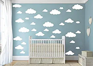 CUGBO 31pcs Big Clouds Vinyl Wall Decals DIY Wall Sticker Removable Wall Art Decor 4-10 inch for Living Room Nursery Kids Room(White)