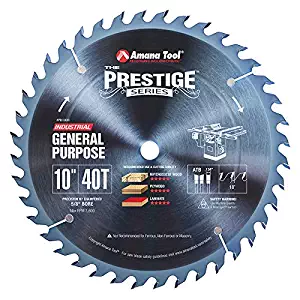 Amana Tool PR1040C Electro-Blue Carbide Tipped Prestige 10 Inch D 40T ATB, 18 Deg, 5/8 Bore, Non-Stick Coated Circular Saw Blade