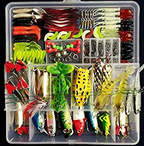 PortableFun Fishing Tackle Lots, Fishing Baits Kit Set with Free Tackle Box,for Freshwater Trout Bass Salmon