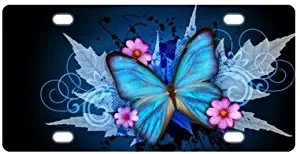 6" X 12" Stylish Flowers & Blue Butterflies Pattern Metal Car Plate,License Plate,Car Tag