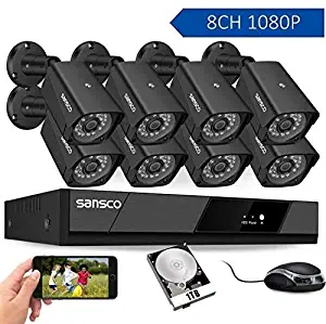 8CH 1080P Security Camera System Outdoor with 1TB Hard Drive Pre-Install, 2.0MP CCTV DVR Recorder, 8X HD Outdoor Weatherproof Cameras, Night Vision, Easy Remote Access, Motion Alert APP Alarm Push