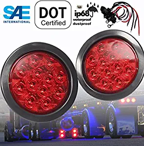 AutoSmart 4" Round LED Stop Turn Tail Light Includes Pair Light Red Lens, Grommet, Plug For Truck Trailer