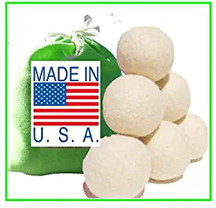 Six Eco-Friendly 100% Wool Dryer Balls with Free Eco-Felt Gift Bag, Handmade in America, 100% Premium Wool, XL, Natural and Unscented, (Green)