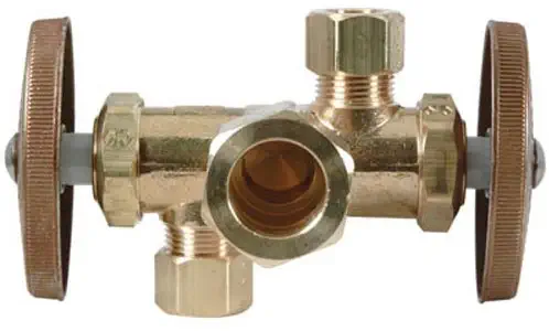 BrassCraft CR1901DVX R Dual-Handle Shut-Off Stop Valve , 1/2" C X 3/8" OD X 3/8" OD , Rough Brass