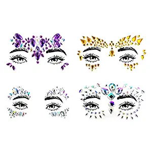 Spestyle 4 Sets Mermaid Face Gems Rave Festival Face Jewels Stick On Crystals Bindi Rainbow Tears Rhinestone Temporary Tattoo Face Rocks Stickers