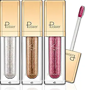 YOLETO Glitter Liquid Eyeshadow Set, 3 Colors Waterproof Cosmetics Eyeliner, Highlighter Makeup for Eyes, Lips,Face,Body Mother's Day Gift (Silver, Gold and Pink)