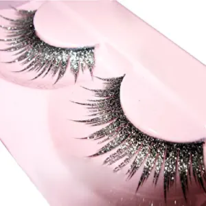 Goege Shiny Long and Thick Exaggerated False Eyelashes Extension for Women Girls Cosplay Fancy Ball Halloween (Silver)