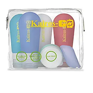 KAIROS-GO Ultimate 6-Piece Refillable Hand Sanitizer Bottles Travel Toiletry Bottles Set –4x 3oz Leakproof & TSA-Approved Silicone Portable Toothbrush Holder & Cream/Pills Jar Camping Hiking