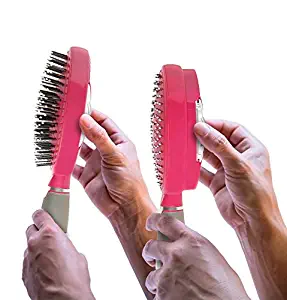 Self Cleaning Hair Brush - Easy Clean Retractable Bristles - Patented Detangler by Qwik Clean (Pink)