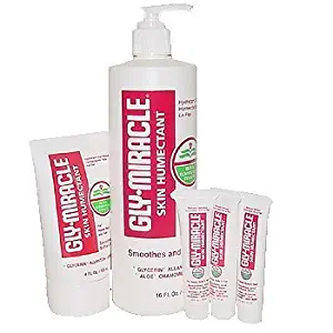 GLY MIRACLE Skin Humectant Hand & Body Lotion 5 Piece Bundle Deep, Nourishing Hydration for Eczema, Psoriasis, Dry, Cracked, Irritated Skin; One 16 oz Pump, One 4 oz Tube and Three .5 oz Travel Tubes