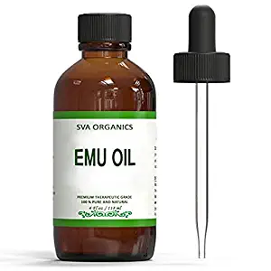 SVA Organics Emu Oil 4 Oz 100% Pure Natural Cold Pressed Undiluted Carrier Oil for Face, Skin Care, Hair & Nails