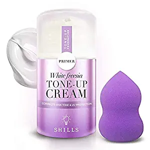 SHILLS Moisturizing Invisible Foundation Primer for Acne Prone Skin, Pore Eraser, Makeup Base, Tone Up Cream with Sponge Applicator