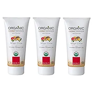 RADIUS USDA Organic Gel Toothpaste - 3 Pack in Ginger Citrus Whitening, Non Toxic, Designed to Improve Gum Health and Reduce the Risk of Gum Disease