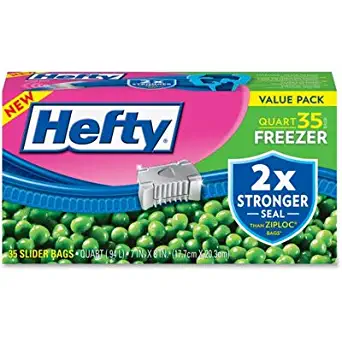 Hefty PCTR82235 Quart-Size Food Slider Freezer Bags, 1 Quart, Clear (Pack of 35)