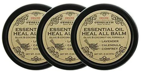 SVASTHYA BODY & MIND Essential Oil Heal All Balm- For Dry Cracked Skin, Speed Up Healing & Relieves Irritation, Beeswax, Olive, Coconut & Essential Oils-100% Natural, Made In The USA, 2 oz-3Pk